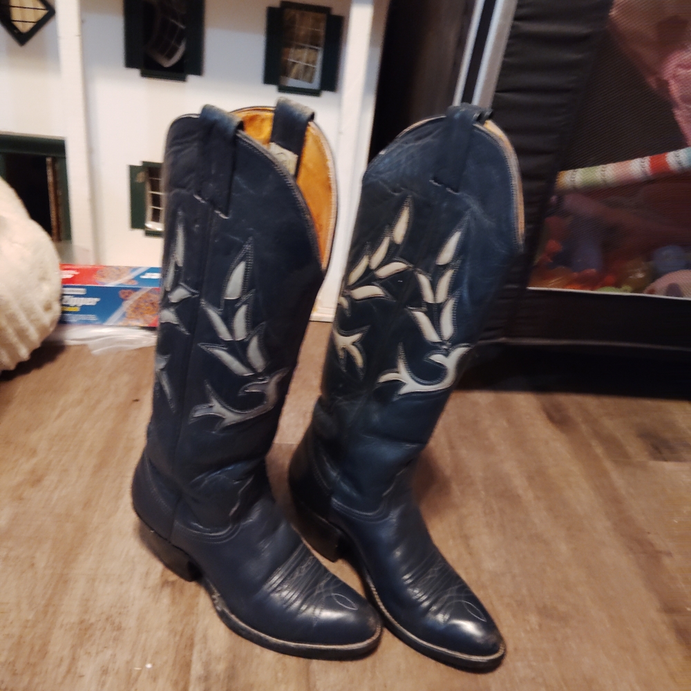 Nocona Blue Western Cowboy Boots with Decorative Stitching